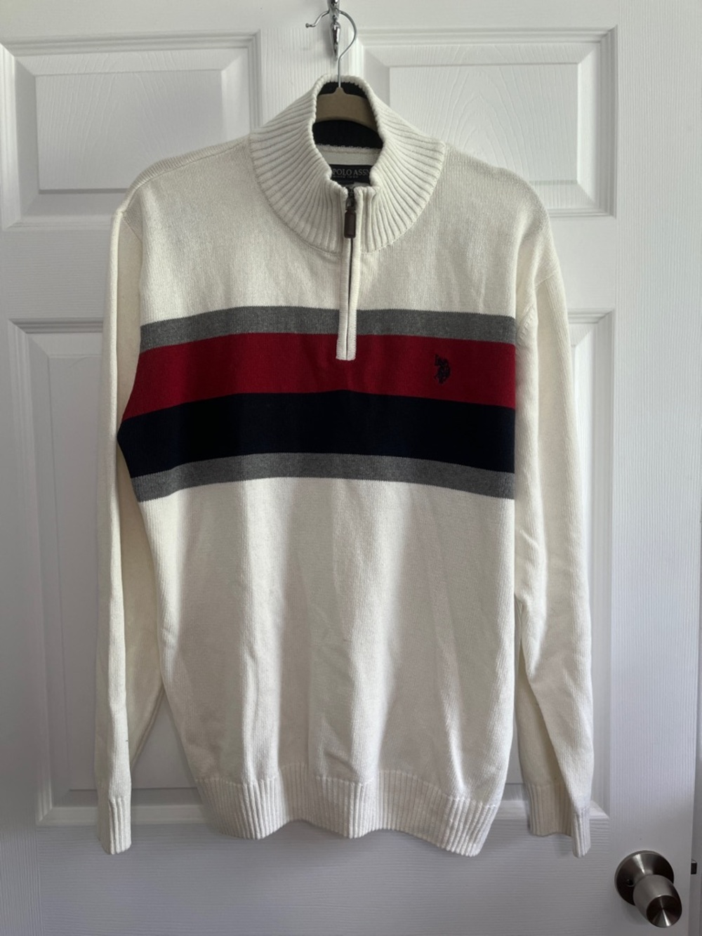 U.S. Polo Assn. Men's Chest Striped Quarter Zip Sweater